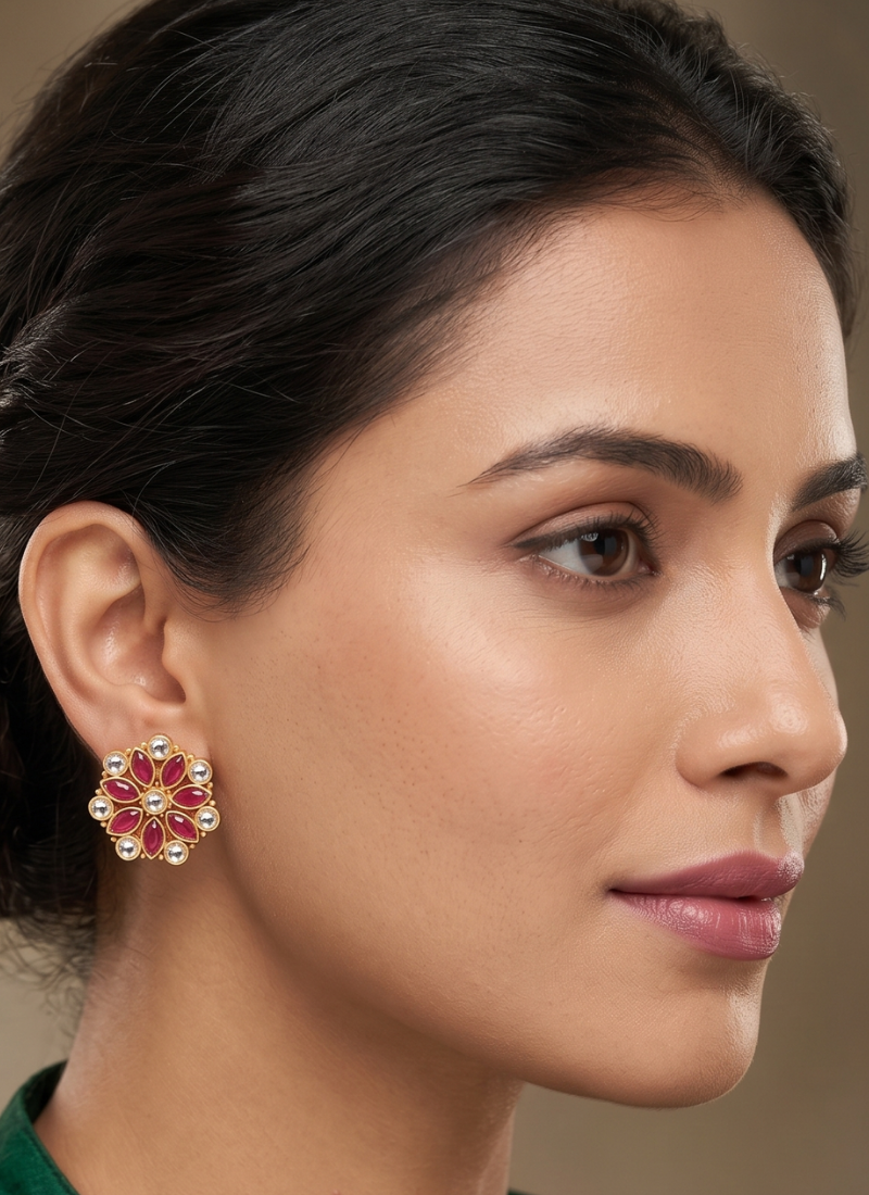 Seevee Fashion Gold Plated Kundan Stone Stud Earrings for Women
