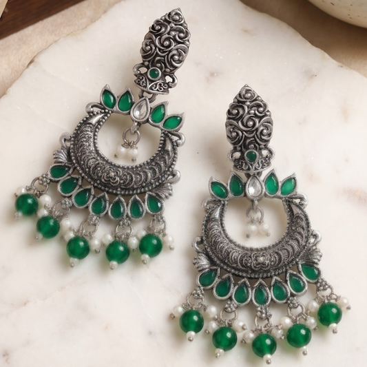 Seevee Fashion Oxidised Plated Kundan Stone Dangler kashmiri Earrings for Women