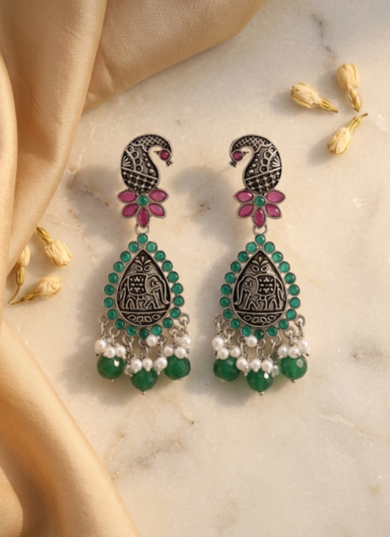 Seevee Fashion Oxidised Plated Pota Stone Dangler Earrings for Women