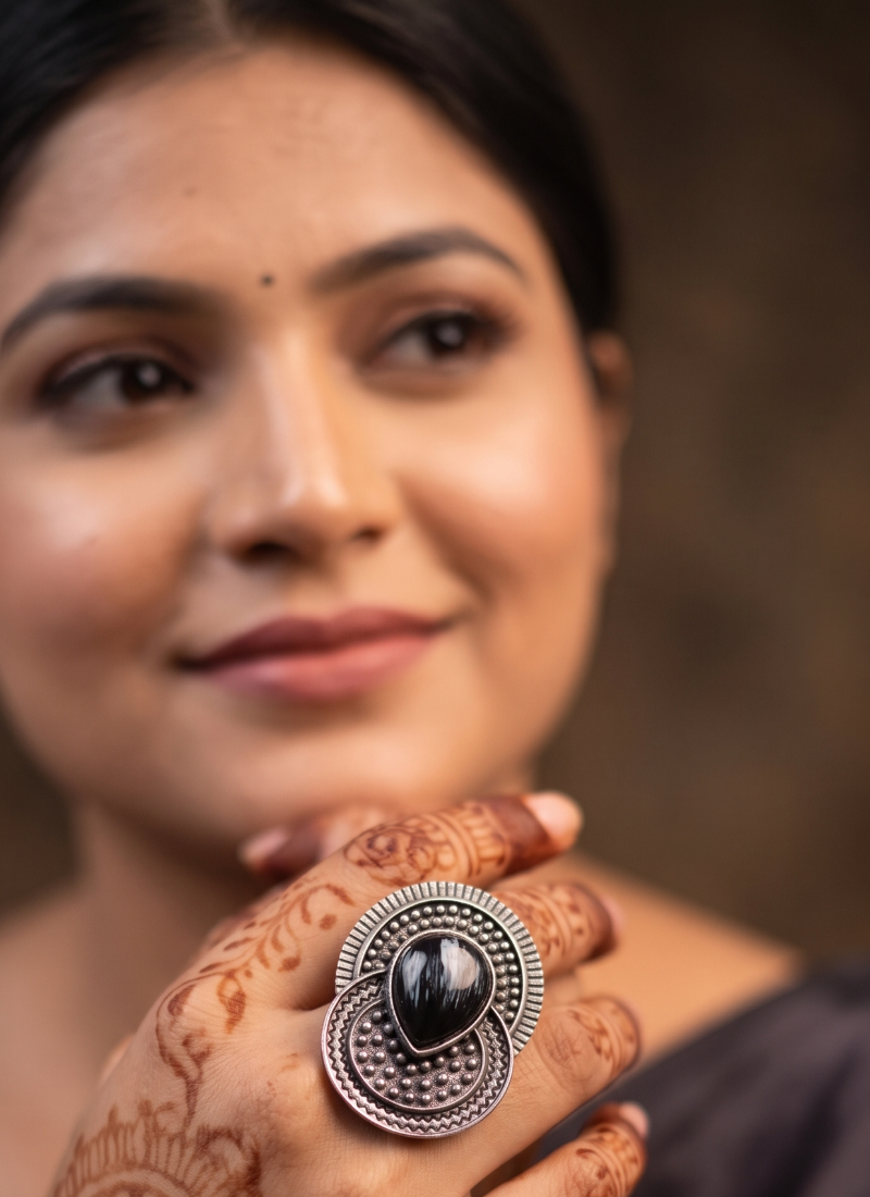 Seevee Fashion Oxidised Plated Pota Stone Rings