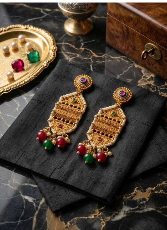 Seevee Fashion Gold Plated Pota Stone Dangler Earrings for Women