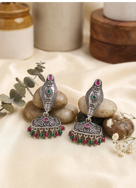 Seevee Fashion Silver Plated Kundan Pota Stone Jhumki Earrings for Women
