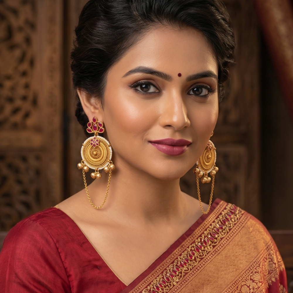 Seevee Fashion Gold Plated Kundan Pota Stone kashmiri Earrings for Women