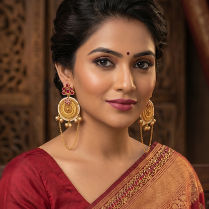 Seevee Fashion Gold Plated Kundan Pota Stone kashmiri Earrings for Women