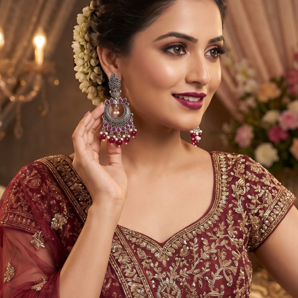 Seevee Fashion Oxidised Plated Kundan Stone Dangler kashmiri Earrings for Women