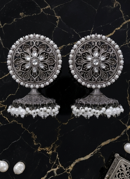 Seevee Fashion Silver Plated Kundan Stone Jhumki Earrings for Women