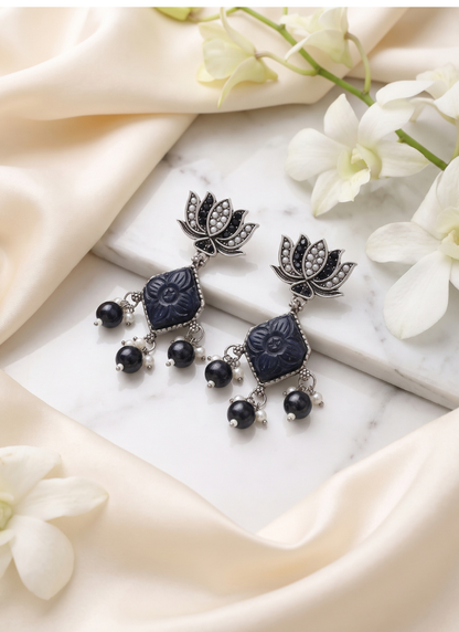 Seevee Fashion Silver Plated Kundan Stone Lotus Jhumki Earrings for Women