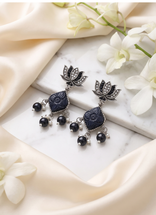 Seevee Fashion Silver Plated Kundan Stone Lotus Jhumki Earrings for Women