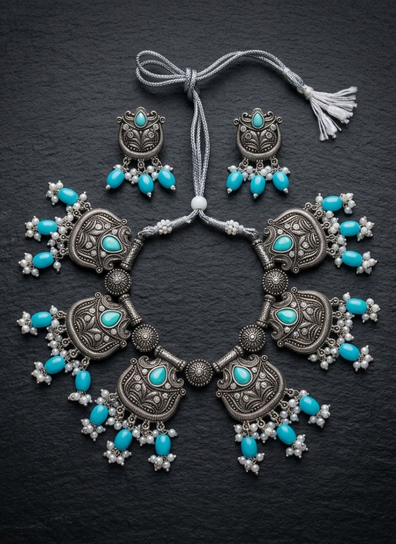 Seevee Fashion Oxidised Plated Choker Necklace