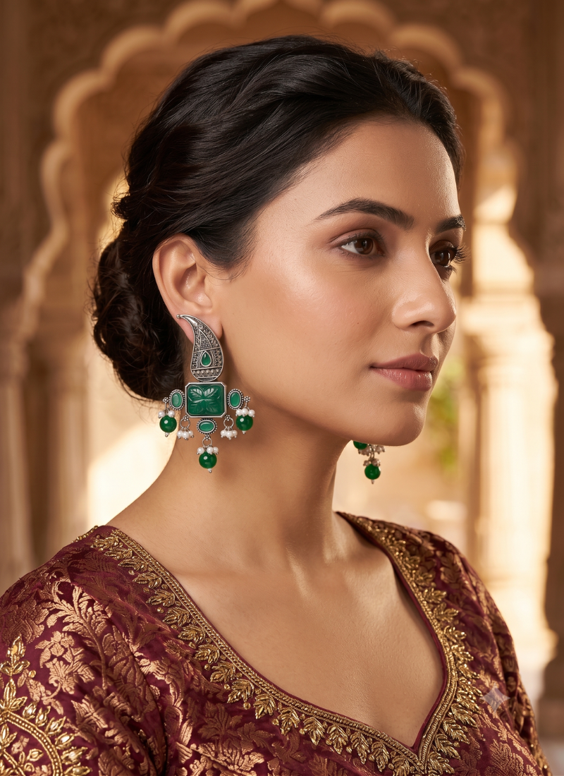 Seevee Fashion Oxidised Plated Kundan Stone Dangler Earrings for Women