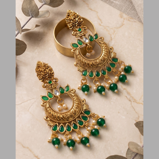 Seevee Fashion Gold Plated Kundan Stone Dangler kashmiri Earrings for Women