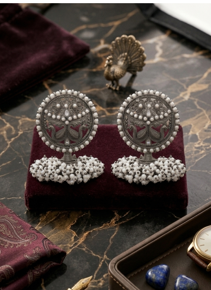 Seevee Fashion Silver Plated Pearl Jhumki Earrings for Women