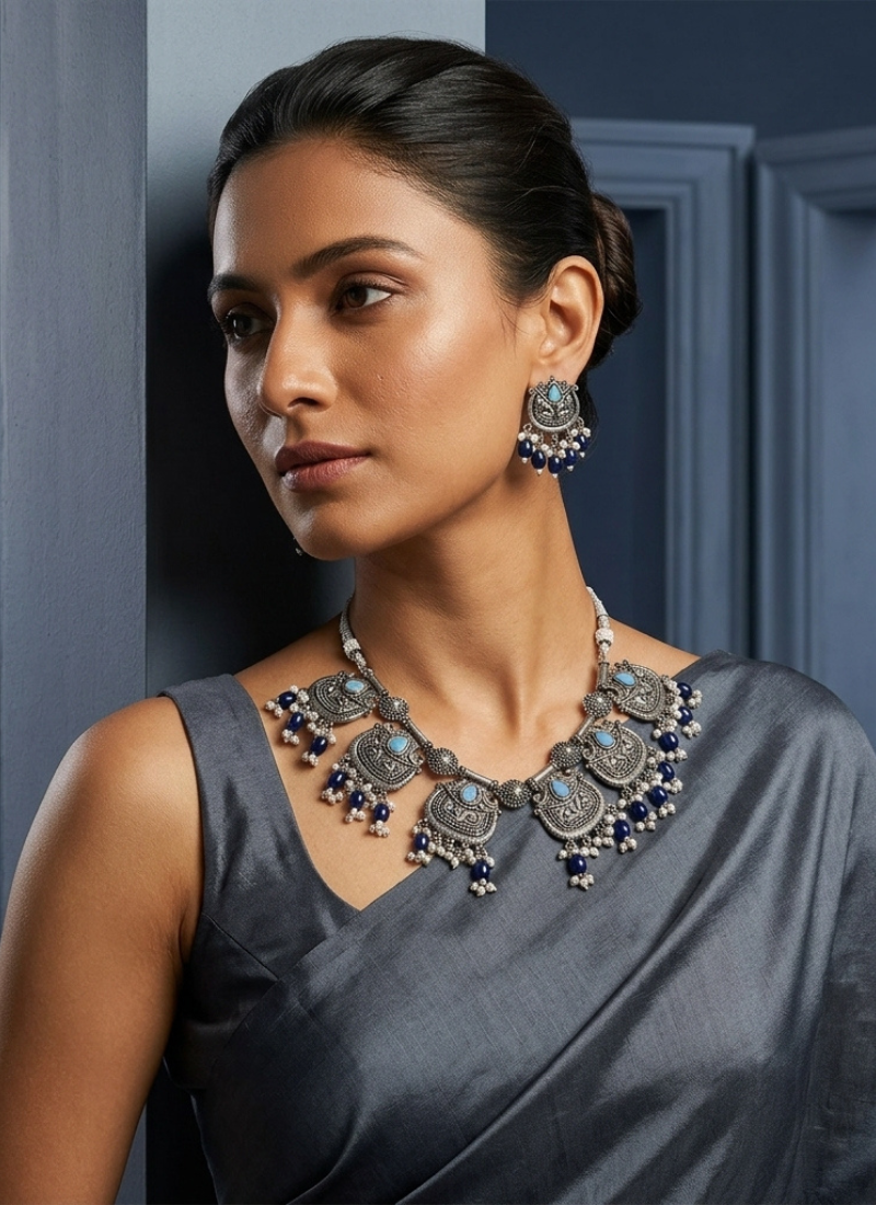 Seevee Fashion Oxidised Plated Choker Necklace