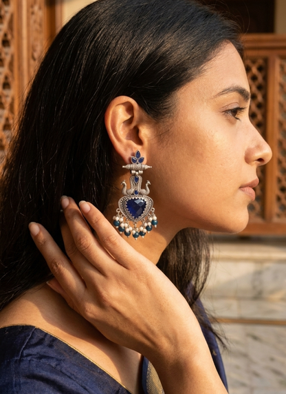 Seevee Fashion Oxidised Plated Kundan Stone Peacock Dangler Earrings for Women