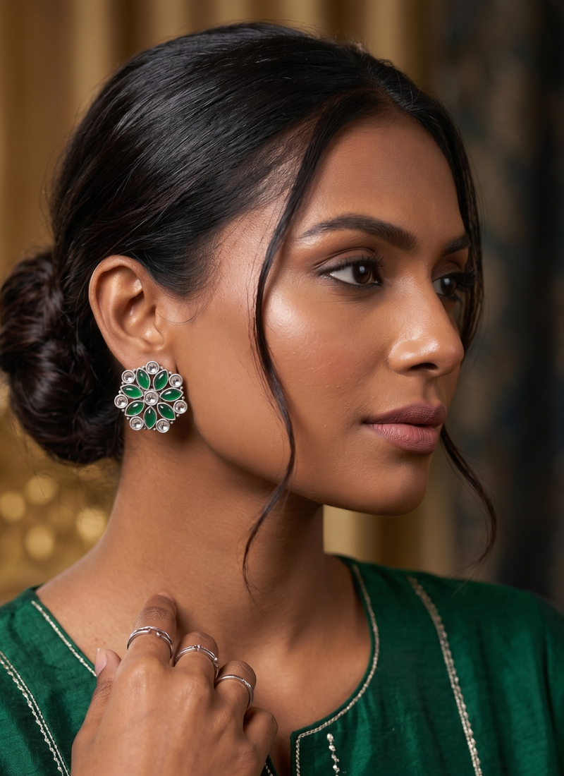 Seevee Fashion Gold Plated Kundan Stone Stud Earrings for Women