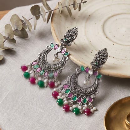 Seevee Fashion Oxidised Plated Kundan Stone Dangler kashmiri Earrings for Women