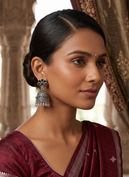 Seevee Fashion Silver Plated Kundan Stone Jhumki Earrings for Women