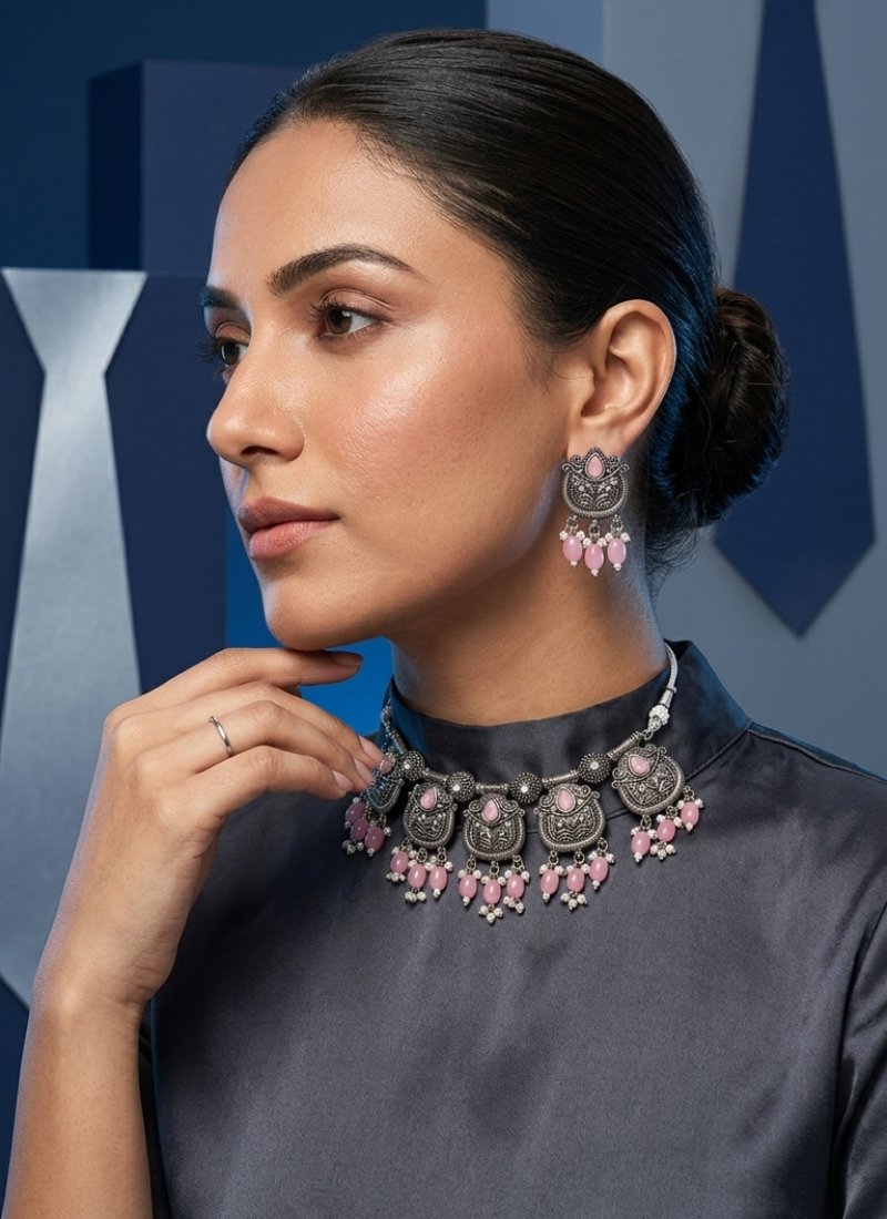 Seevee Fashion Oxidised Plated Choker Necklace