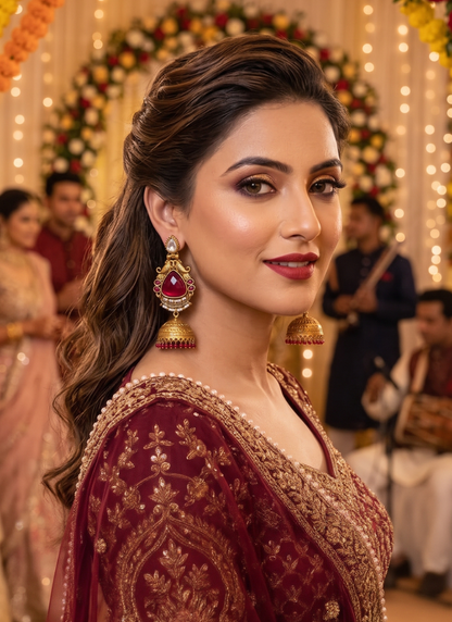 Seevee Fashion Gold Plated Kundan Stone Jhumki Earrings for Women