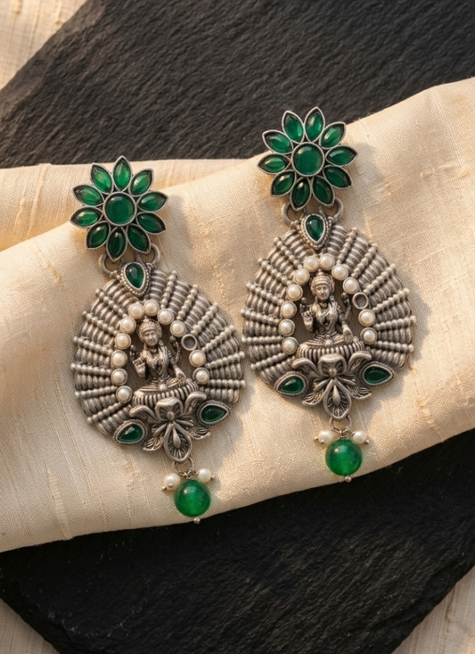 Seevee Fashion Oxidised Plated Kundan Stone Temple Dangler Earrings for Women