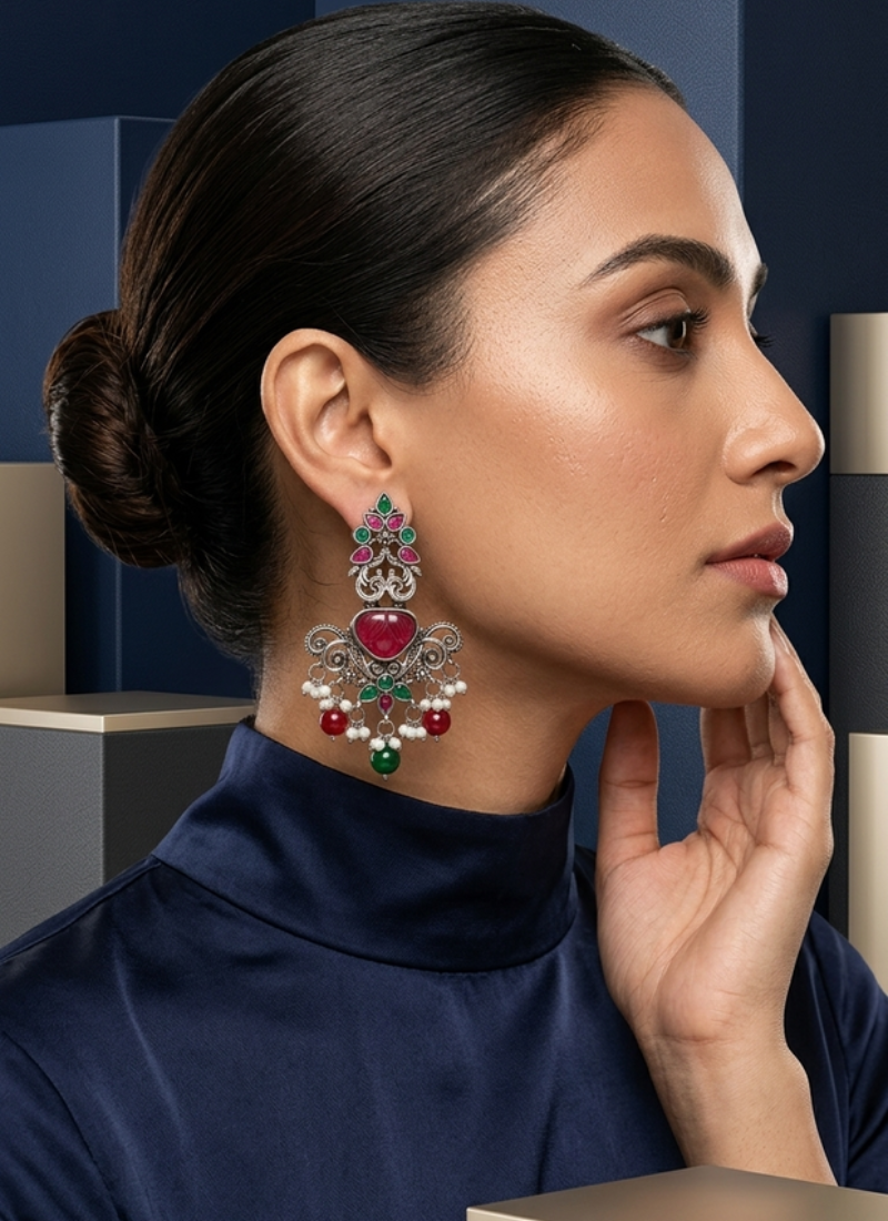 Seevee Fashion Oxidised Plated Pota Stone Dangler Earrings for Women