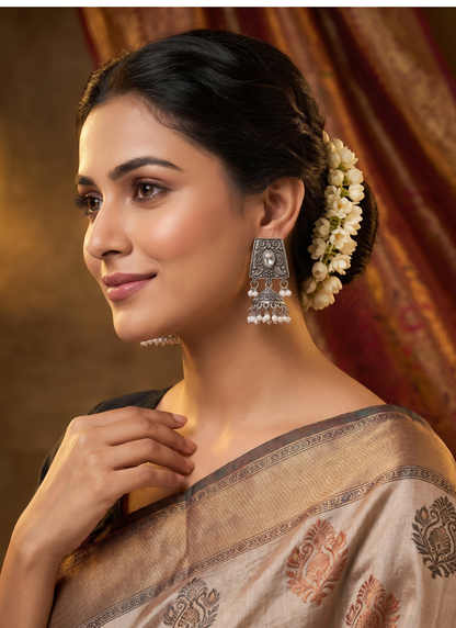 Seevee Fashion Silver Plated Kundan Stone Jhumki Earrings for Women