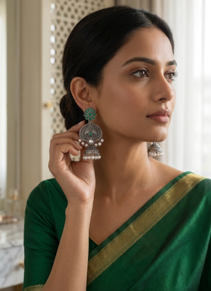 Seevee Fashion Oxidised Plated Pota Stone Dangler Earrings for Women