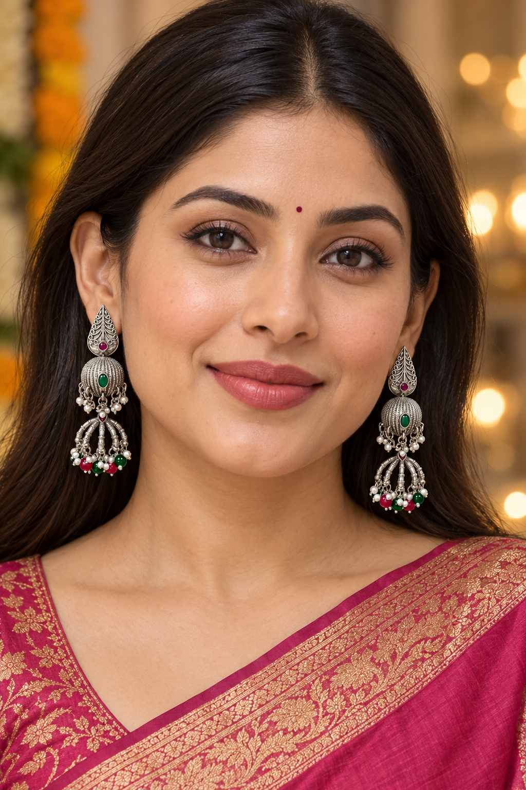 Seevee Fashion Oxidised Plated Pota Crystal Stone Jhumki Earrings