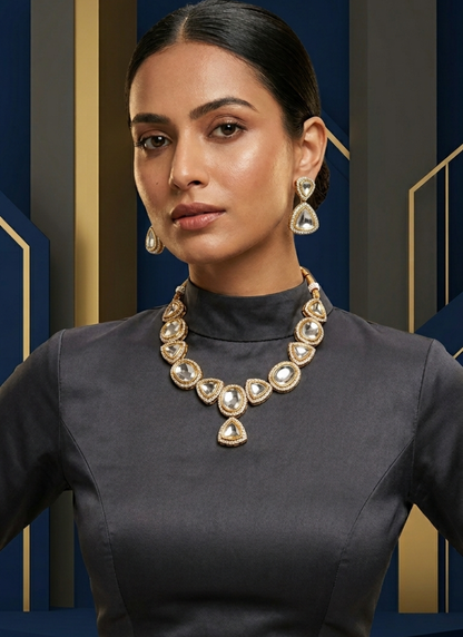 Seevee Fashion Gold Plated Kundan Stone Choker Necklace Set