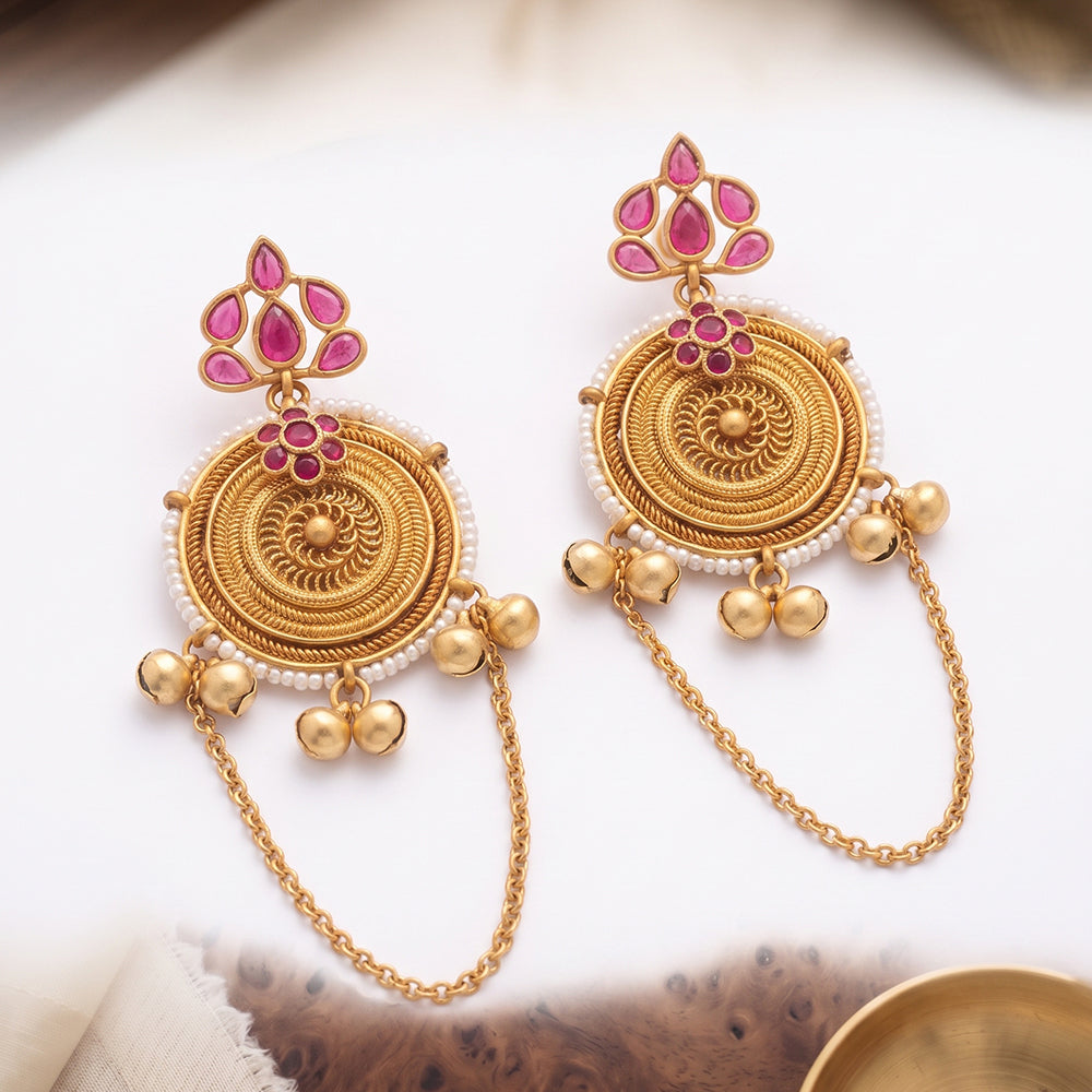 Seevee Fashion Gold Plated Kundan Pota Stone kashmiri Earrings for Women