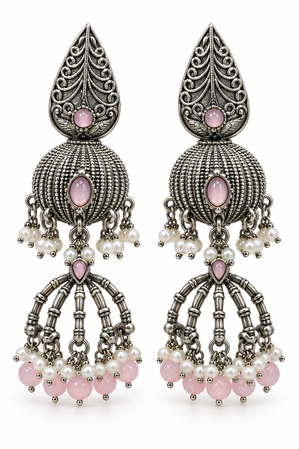 Seevee Fashion Oxidised Plated Pota Crystal Stone Jhumki Earrings