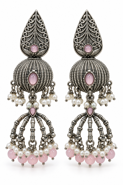Seevee Fashion Oxidised Plated Pota Crystal Stone Jhumki Earrings