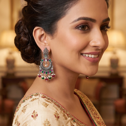 Seevee Fashion Oxidised Plated Kundan Stone Dangler kashmiri Earrings for Women