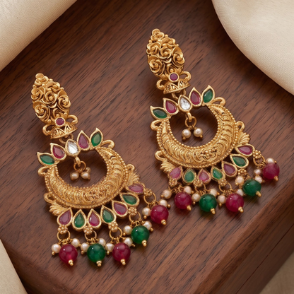 Seevee Fashion Gold Plated Kundan Stone Dangler kashmiri Earrings for Women
