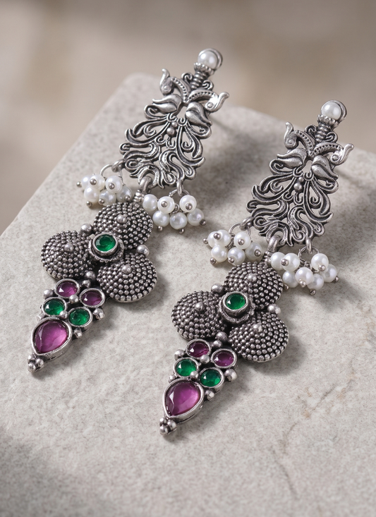 Seevee Fashion Silver Plated Kundan Stone Dangler Earrings for Women