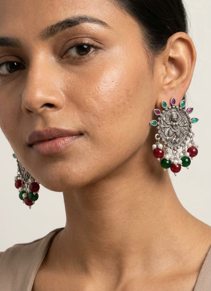 Seevee Fashion Silver Plated Kundan Stone Dangler Earrings for Women