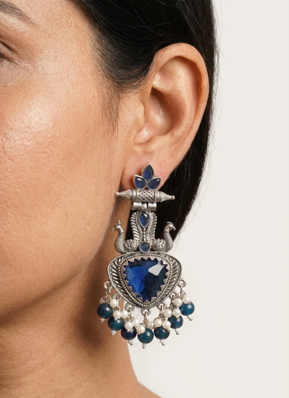 Seevee Fashion Oxidised Plated Kundan Stone Peacock Dangler Earrings for Women