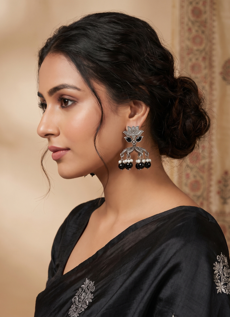 Seevee Fashion Silver Plated Kundan Stone Lotus Jhumki Earrings for Women