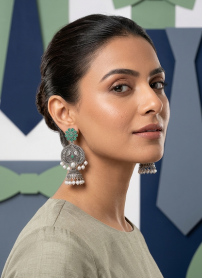 Seevee Fashion Oxidised Plated Pota Stone Dangler Earrings for Women