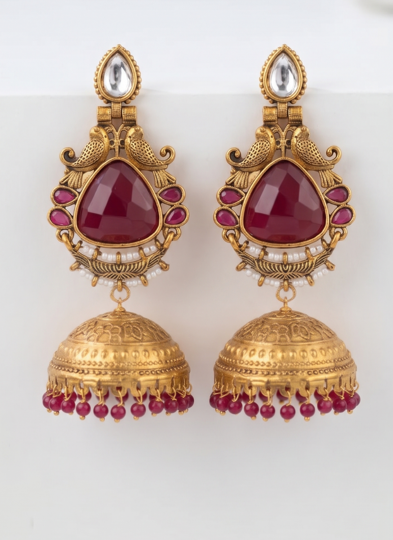 Seevee Fashion Gold Plated Kundan Stone Jhumki Earrings for Women
