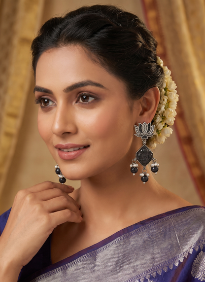 Seevee Fashion Silver Plated Kundan Stone Lotus Jhumki Earrings for Women