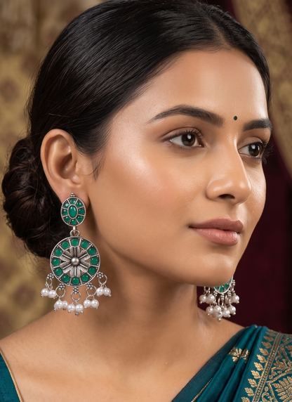 Seevee Fashion Oxidised Plated Pota Stone Dangler Earrings for Women