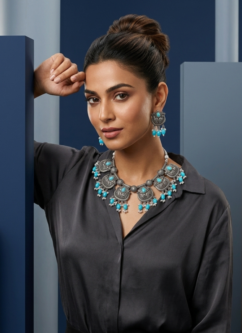 Seevee Fashion Oxidised Plated Choker Necklace