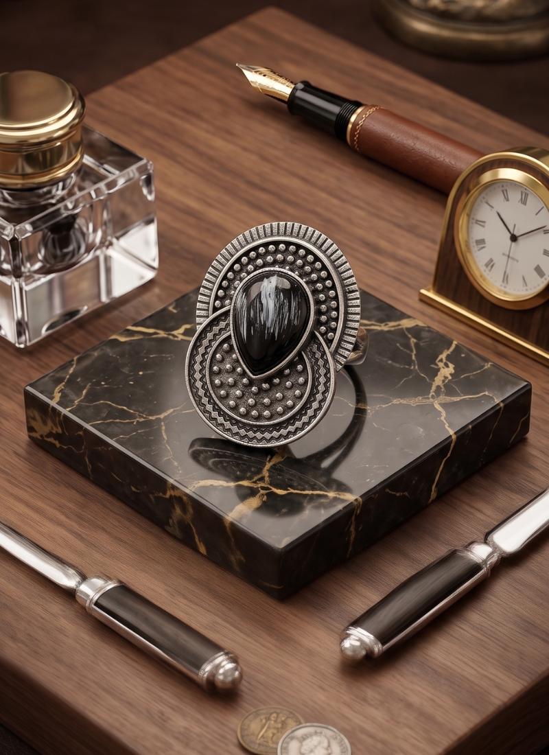 Seevee Fashion Oxidised Plated Pota Stone Rings
