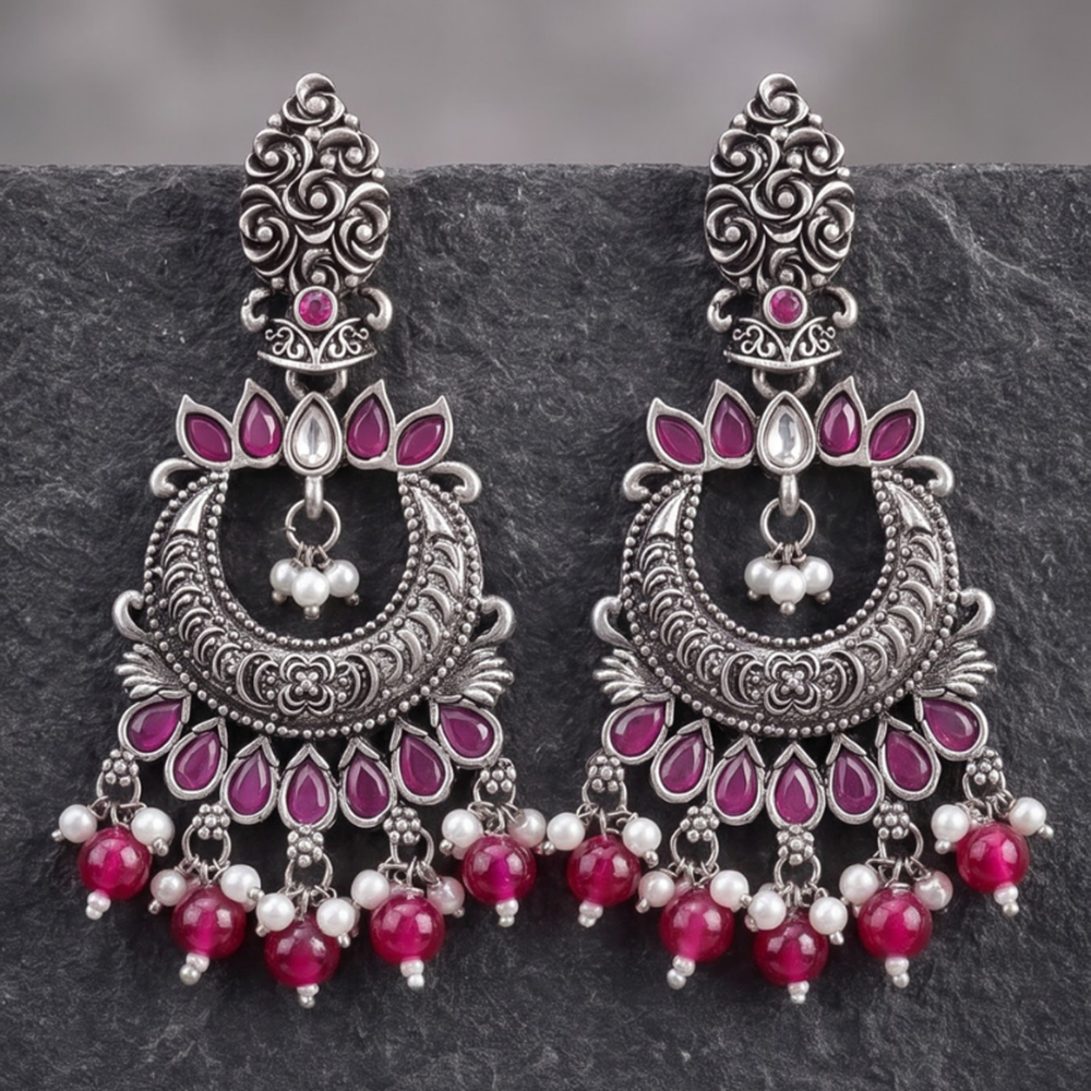 Seevee Fashion Oxidised Plated Kundan Stone Dangler kashmiri Earrings for Women