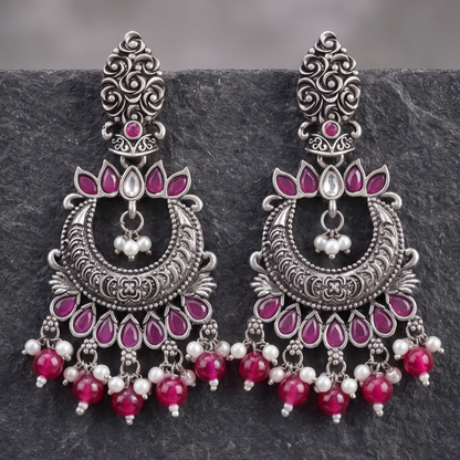 Seevee Fashion Oxidised Plated Kundan Stone Dangler kashmiri Earrings for Women