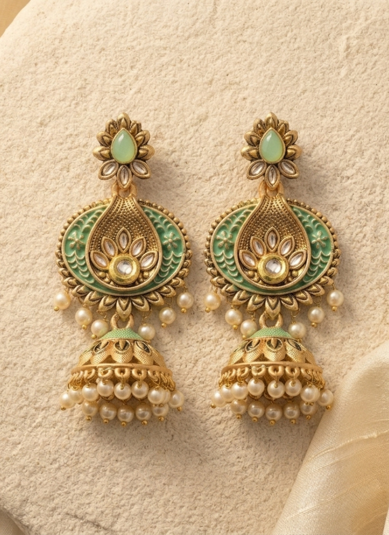 Seevee Fashion Gold Plated Kundan Stone Dangler Earrings for Women