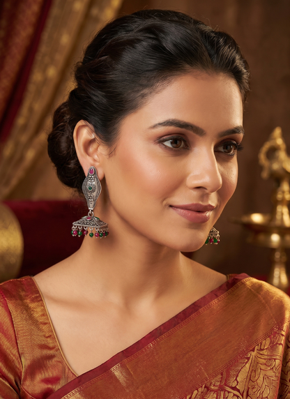 Seevee Fashion Silver Plated Kundan Pota Stone Jhumki Earrings for Women