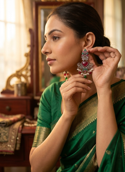 Seevee Fashion Oxidised Plated Pota Stone Dangler Earrings for Women