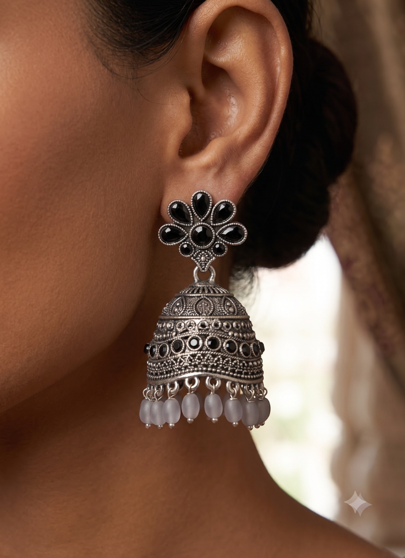Seevee Fashion Silver Plated Kundan Stone Jhumki Earrings for Women